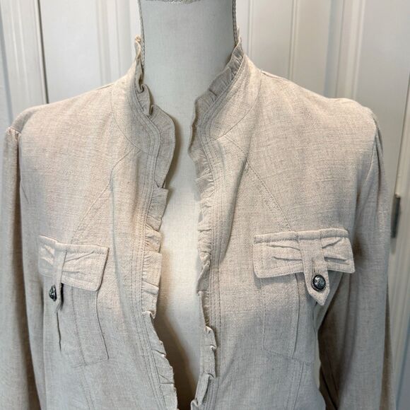 Peck & Peck  Women’s Size Large Linen Blend Open Front Blazer Jacket Top Ivory - Picture 2 of 13